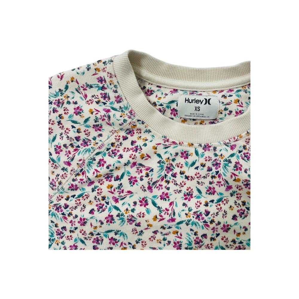 Hurley Juniors Shrunken Raglan Crewneck Sweatshirt Ditsy Floral XS